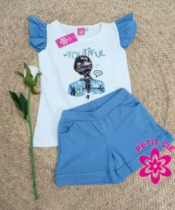 CONJUNTO 2 PIEZAS NIÑA CAMISETA Y PANTALÓN M.CHICA AZUL LE PETIT CIE