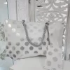 BOLSO DE PLAYA BEIGE CON ESTAMPADO DE LUNARES EN TONO PLATEADO M.ES-314