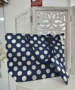 BOLSO DE PLAYA AZUL MARINO CON ESTAMPADO DE LUNARES EN TONO PLATEADO M.ES-310
