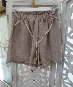 PANTALÓN CORTO DE LINO CON CINTURA ELÁSTICA Y CINTURÓN M.COR-TAUPE