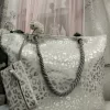 BOLSO DE PLAYA BEIGE CON ESTAMPADO DE DESTELLOS PLATEADOS M.ES-215