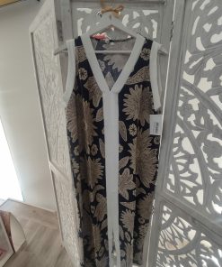 VESTIDO MIDI ESTAMPADO FLORAL CON ESCOTE EN PICO M.PI-AZUL MARINO