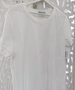 CAMISETA MUJER BORDADA Y PERFORADA FLORES M. 2603 BLANCA