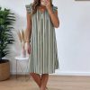 VESTIDO FLUIDO LINO M. RAYAS VERDE
