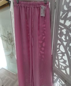 PANTALÓN LARGO PALAZZO DE TEJIDO LIGERO Y FRESCO CON ESTAMPADO DE CUADROS VICHY M.VICH-ROSA