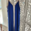 VESTIDO LARGO AZUL ELÉCTRICO CON BORDES BEIGE M.V/AB