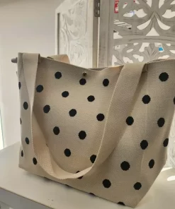 BOLSO DE PLAYA BEIGE ESTAMPADO LUNARES NEGROS M.LU/NG