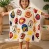 Poncho toalla infantil amarillo con capucha y estampado de frutas para playa y piscina
