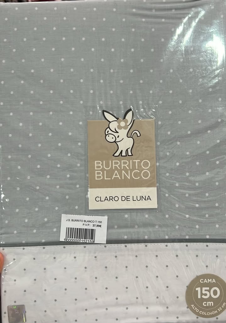 SÁBANAS DE TELA 150CM M. 238-15 GRIS BURRITO BLANCO 1 Juego de sábanas de tela de 150 cm en color gris de Burrito Blanco