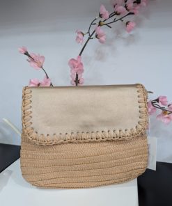 BOLSO DE RAFIA CON SOLAPA DORADA M.BOL/RD