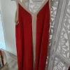 VESTIDO LARGO ROJO CON BORDES BEIGE M.V/RJ2