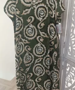 VESTIDO MIDI VERDE OLIVA ESTAMPADO ESTILO IKAT M.VM-IK1