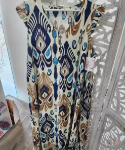 VESTIDO MIDI AZUL MARINO ESTAMPADO ESTILO IKAT M.VM-IK2