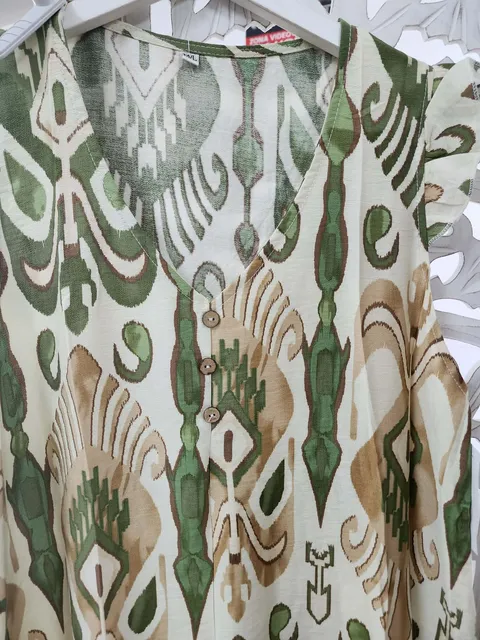VESTIDO MIDI VERDE OLIVA ESTAMPADO ESTILO IKAT M.VM-IK 2 2
