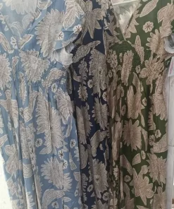 VESTIDO LARGO VERDE OLIVA ESTAMPADO BOTÁNICO M.VL-VO 5 3 1