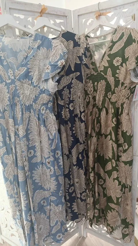 VESTIDO LARGO VERDE OLIVA ESTAMPADO BOTÁNICO M.VL-VO 3 3 1