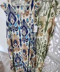 VESTIDO MIDI VERDE OLIVA ESTAMPADO ESTILO IKAT M.VM-IK 5 3