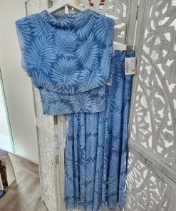 FALDA LARGA CELESTE ESTAMPADO HOJAS M.F/EH 3 3 33
