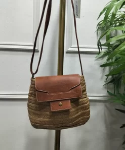 BOLSO BANDOLERA DE RAFIA Y POLIPIEL EN TONOS NATURALES M.BAN-2
