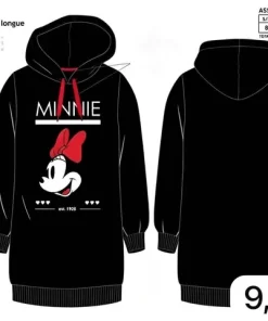 Vestido Minnie con gorro en color negro, con interior de felpa y capucha integrada en el patrón
