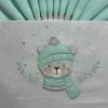 SÁBANAS CUNA FRANELA M. 802 oso invernal VERDE AGUA PINOCHO 4 Sábanas cuna oso bordado en verde agua sobre fondo blanco, en franela
