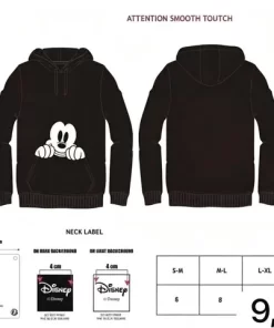Sudadera Mickey con gorro en color negro, con interior de felpa y el personaje estampado en el frente