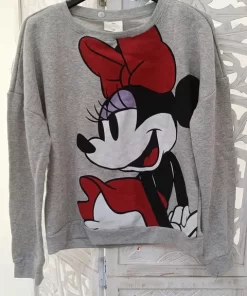 Sudadera Minnie gris sin felpa interior, de tejido fino y con el personaje estampado sobre fondo gris