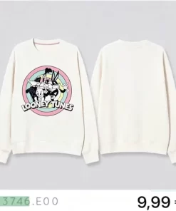 Sudadera blanca Looney Tunes sin forro de felpa, con los personajes de dibujos animados estampados