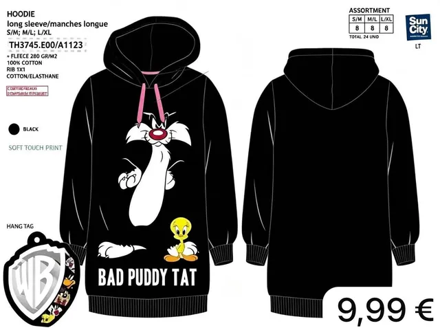 VESTIDO NEGRO CON FORRO Y FELPA BAD BUDDY TAT M.3745 DISNEY 1 Vestido negro de felpa con forro interior y el motivo Bad Buddy Tat estampado sobre fondo oscuro