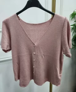 CHAQUETA PUNTO FINO ROSA PALO CON BRILLO M.GMR