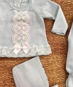 CONJUNTO 3 PIEZAS LANA PRIMERA PUESTA M. 2487 CELESTE MYBABYCHIC