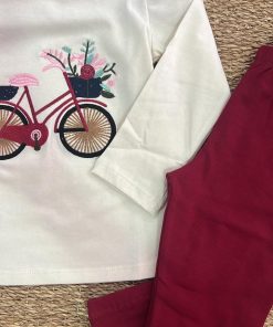 CONJUNTO 2 PIEZAS low cost  M. BICICLETA BORDADA CON FLORES BURDEOS ISABELLA