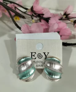 PENDIENTES BICOLOR EN TONOS VERDE AGUA Y BLANCO M.BI-100