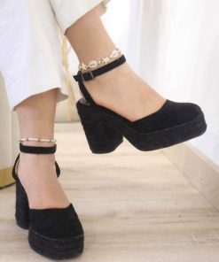 ZAPATO DE ESPARTO CERRADO POR DELANTE CON TACÓN Y PLATAFORMA M.6106N.N NEGRO