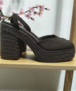 ZAPATO DE ESPARTO CERRADO POR DELANTE CON TACÓN Y PLATAFORMA M.6106C.C CAFÉ