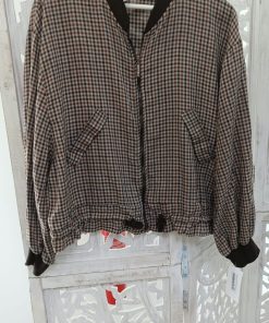 Bomber de cuadros vichy en tonos marrones con cuello y puños color chocolate y cremallera