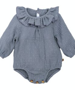 Pelele manga larga denim de plumeti de algodón de Calamaro para niño o niña