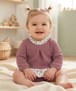 Conjunto pololo berenjena de Calamaro para bebé niña, en algodón, de 6 a 36 meses
