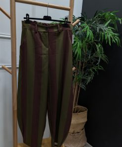 Pantalón bombacho rayas verde y marrón chocolate, holgado y de talla única