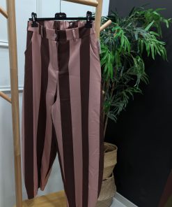 Pantalón bombacho rayas rosa y marrón, de corte amplio y talla única