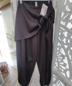 Pantalón satinado bombacho marrón chocolate con pañuelo desmontable y cintura elástica