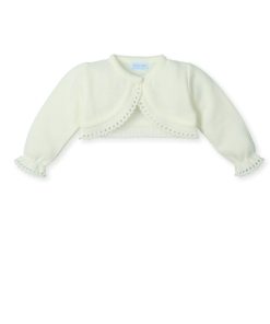 Rebeca corta color crudo de punto para niña, para llevar sobre vestidos de ceremonia