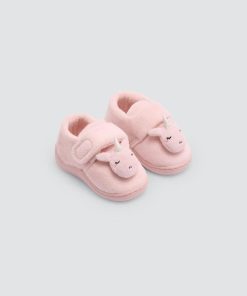Zapatillas de casa unicornio en rosa para bebé, con el unicornio en 3D y cierre de velcro