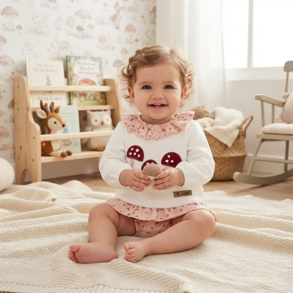 CONJUNTO POLOLO CALDAS ROSA M. 11381 CALAMARO 1 Conjunto pololo rosa bebé del modelo Caldas de Calamaro para niñas de 6 a 24 meses