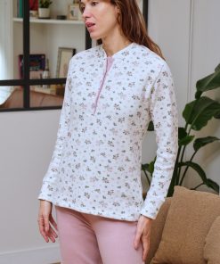 PIJAMA MUJER PUNTO MILANO ESTAMPADO FLORAL CAMISA  M. 266601 Muslher