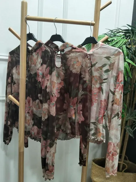 BLUSA DE TUL ESTAMPADA FLORAL EN TONOS CACAO, ROSAS Y BEIGES M.TUL-CACAO 4 840203983 1102027875546087 8281109402685316573 n