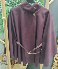 PONCHO BURDEOS DE ESPIGA CON CINTURÓN M.ESP-BURDEOS