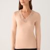 Camiseta térmica mujer manga larga encajes en escote de pico y puños  M. 70041 NUDE YSABEL MORA