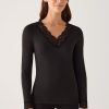 Camiseta térmica mujer manga larga encajes en escote de pico y puños  M. 70041 NEGRO YSABEL MORA