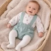 CONJUNTO POLOLO NIÑO AROSA MINT M. 11374 CALAMARO 23 Conjunto pololo bebé mint de Calamaro con camisa blanca estampada y pololo menta con tirantes
